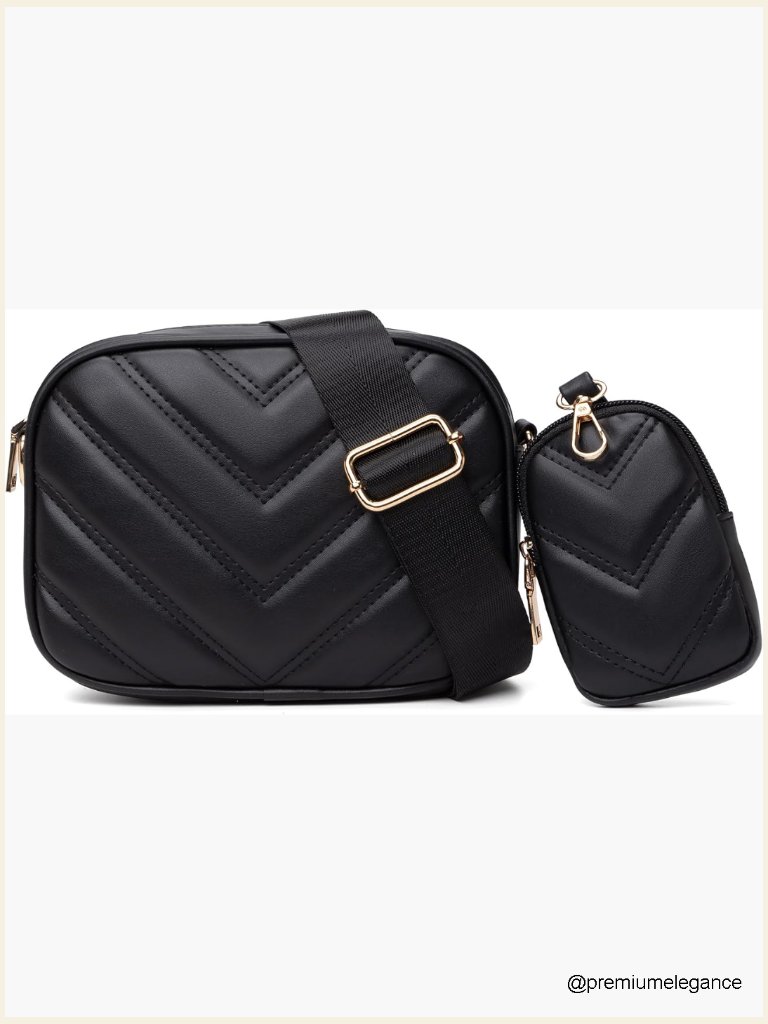Quilted Vegan Leather Crossbody Bag With Detachable Coin Purse